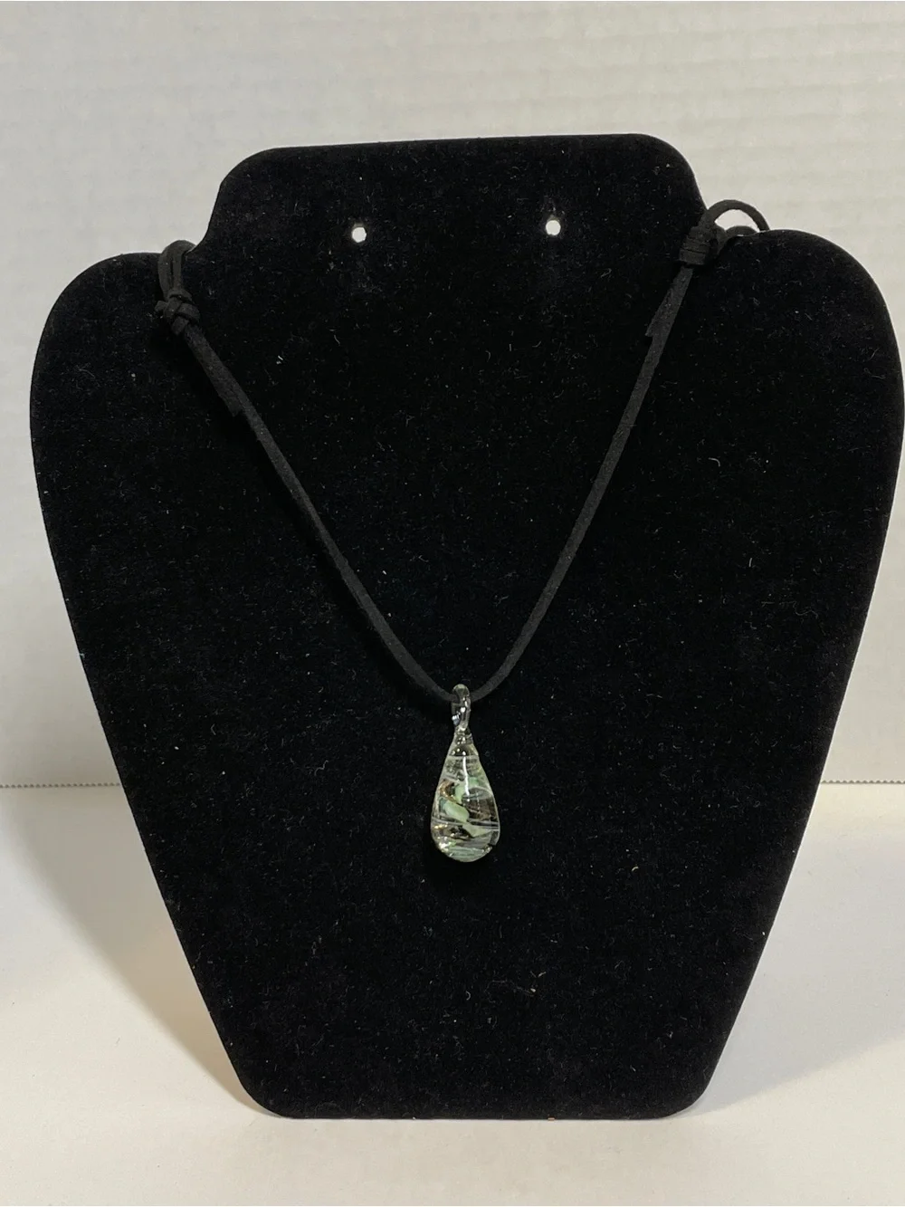 Teardrop Dichroic Iridescent Multicolor Glass Pendant Necklace Adjustable Cord